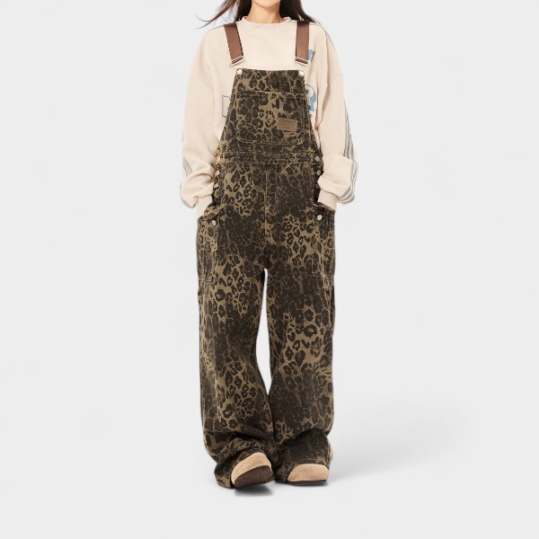 OREETA Autumn Retro Street Leopard Print Overalls Fashion Brand ins Style Design Loose Casual Jumpsuit