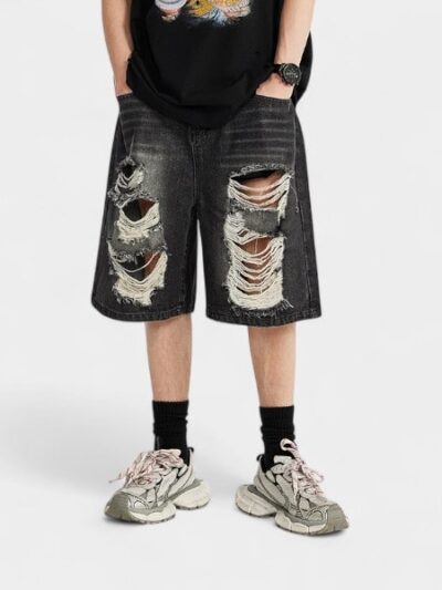 INF men's clothing | Hip hop ripped Denim fifth pants 2024 spring and summer fashion brand new street hip hop ripped shorts men