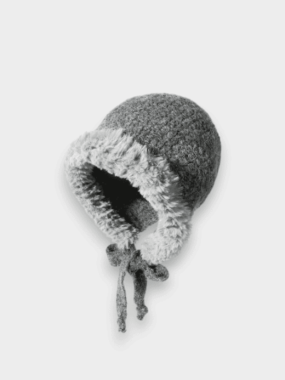 Autumn and winter plush ear protection knitted hat women's big head circumference cold-proof warm wool hat stitching contrast color strap cap