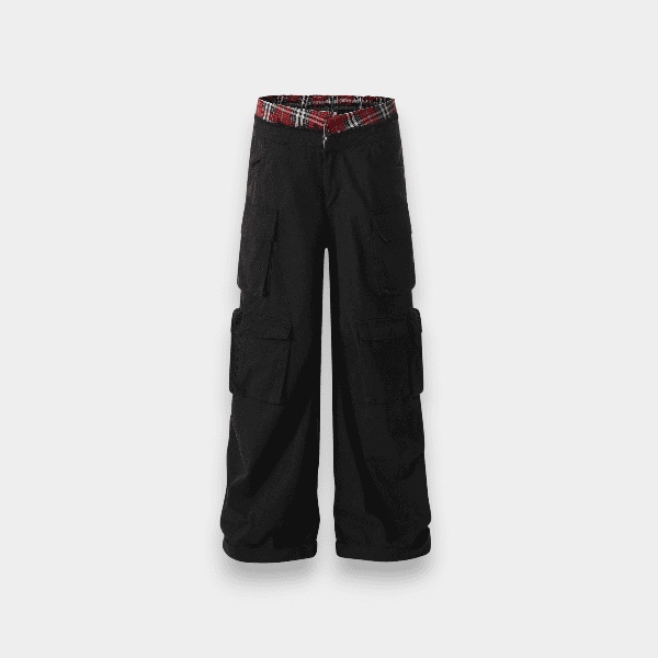 OREETA, Double Waist Stitching Fake Two-piece Fashion Brand Crowd Pants Relaxed Pure Cotton Wide Leg Crowd Pants for Men