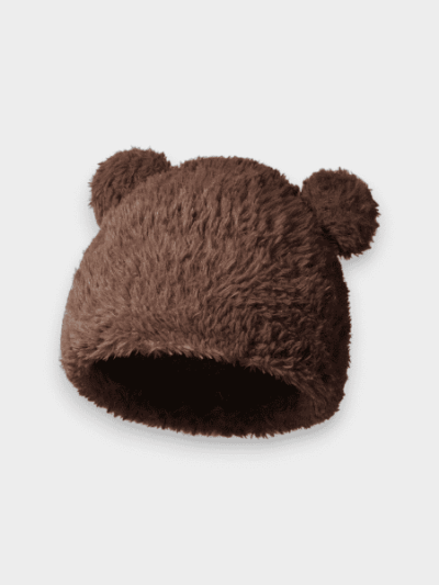 Autumn and Winter New Cute Bear Bag Hat Women's Warm Ear Protectors Big Head Ware Knitted Hat Japanese Knitted Plush Hat