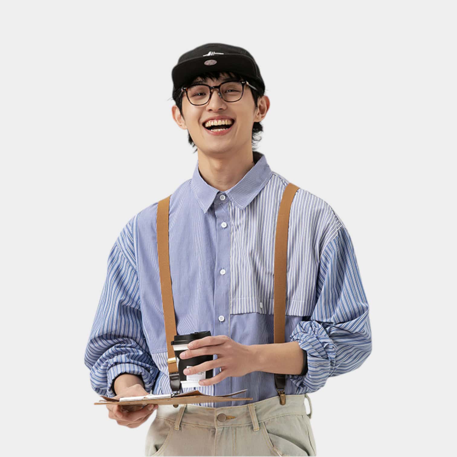 Daily commuter contrast color fashion brand stitching couple long-sleeved shirt spring and autumn men's and women's ins neutral style casual BF shirt