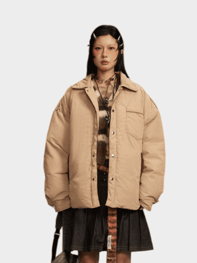 Damen Oversized Lange Ärmel Puffer Jacke