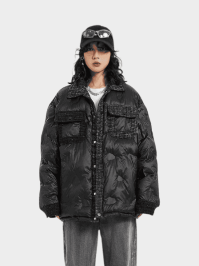 Damen Oversized Lange Ärmel Puffer Jacke