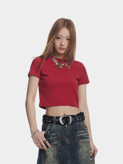 Damen Slim Fit Kurzarm Crop Top