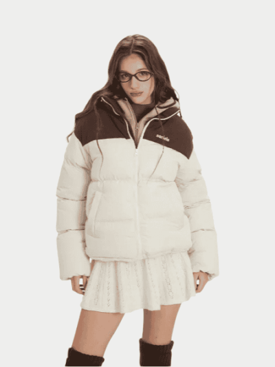 Damen Pufferjacke mit Textdruck und langen Ärmeln