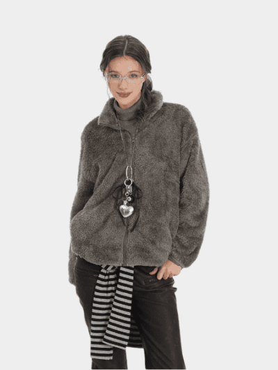 Damen Oversized Fleecejacke mit langen Ärmeln