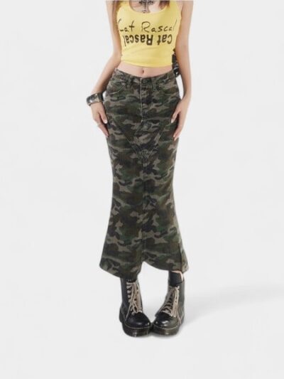 Damen Jeansrock mit Camouflage-Muster
