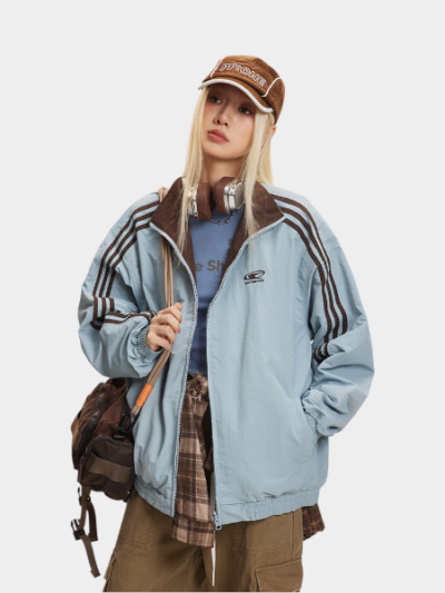 Unisex Jacke mit Streifenmuster, langen Ärmeln und Reißverschluss