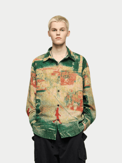 Herren Hemd mit künstlerischem Druck, langen Ärmeln und lässigem Schnitt