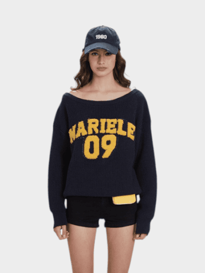 Damen Strickpullover mit Textdruck, lange Ärmel