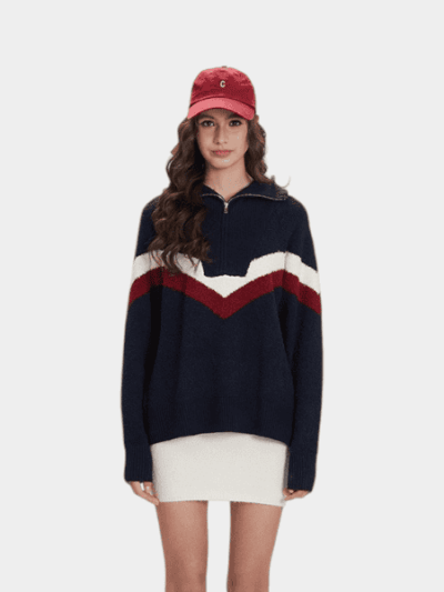 Gestreifter Strickpullover für Damen mit langen Ärmeln