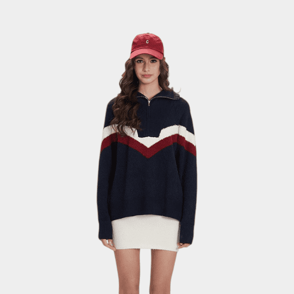 Gestreifter Strickpullover für Damen mit langen Ärmeln