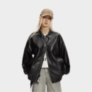 Damen Oversized Lederjacke mit langen Ärmeln