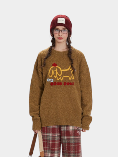 Damen Strickpullover mit Tiermuster und langen Ärmeln