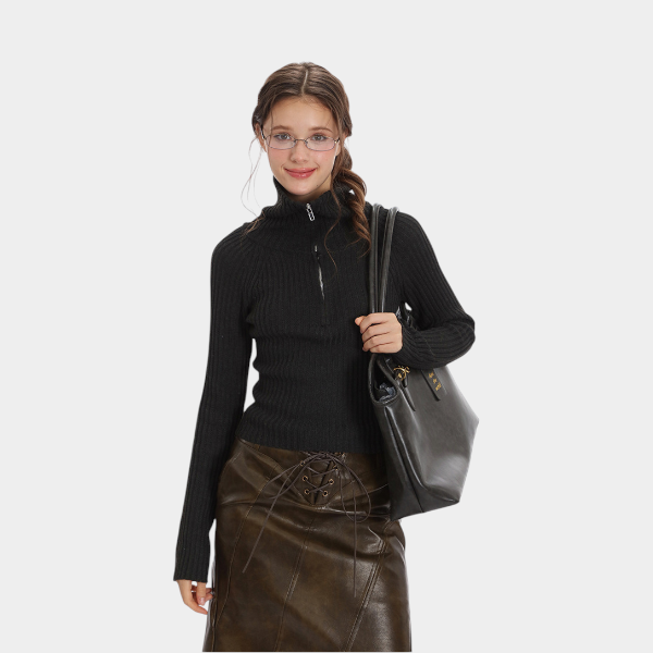 Damen Slim Fit Langarm Strickpullover