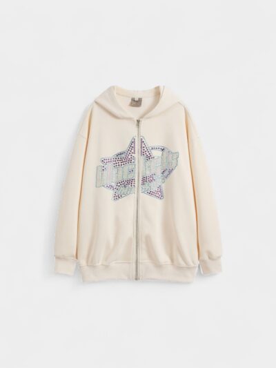 OREETA 2024 American Heavy Wear Men's and Women's Hot Drilling Star Sweater Cardigan Loose Fashion Brand Hooded Sweater