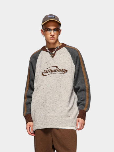 Unisex Strickpullover mit Textdruck und langen Ärmeln