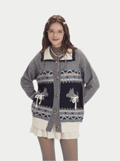 Damen Strickpullover mit Tiermuster und langen Ärmeln