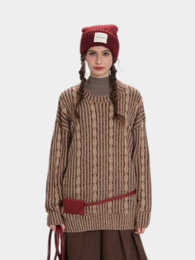 Gestreifter Strickpullover für Damen mit langen Ärmeln