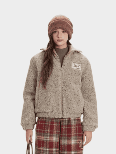 Damen Fleecejacke mit Textdruck und langen Ärmeln