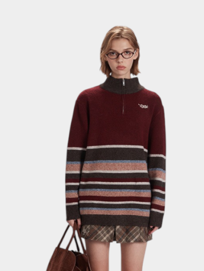 Gestreifter Strickpullover für Damen mit langen Ärmeln