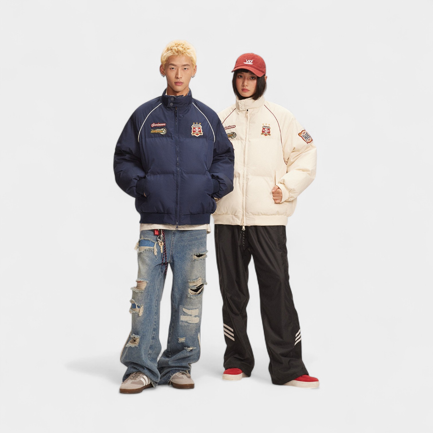 Unisex Pufferjacke mit Textdruck und langen Ärmeln – Bild 2