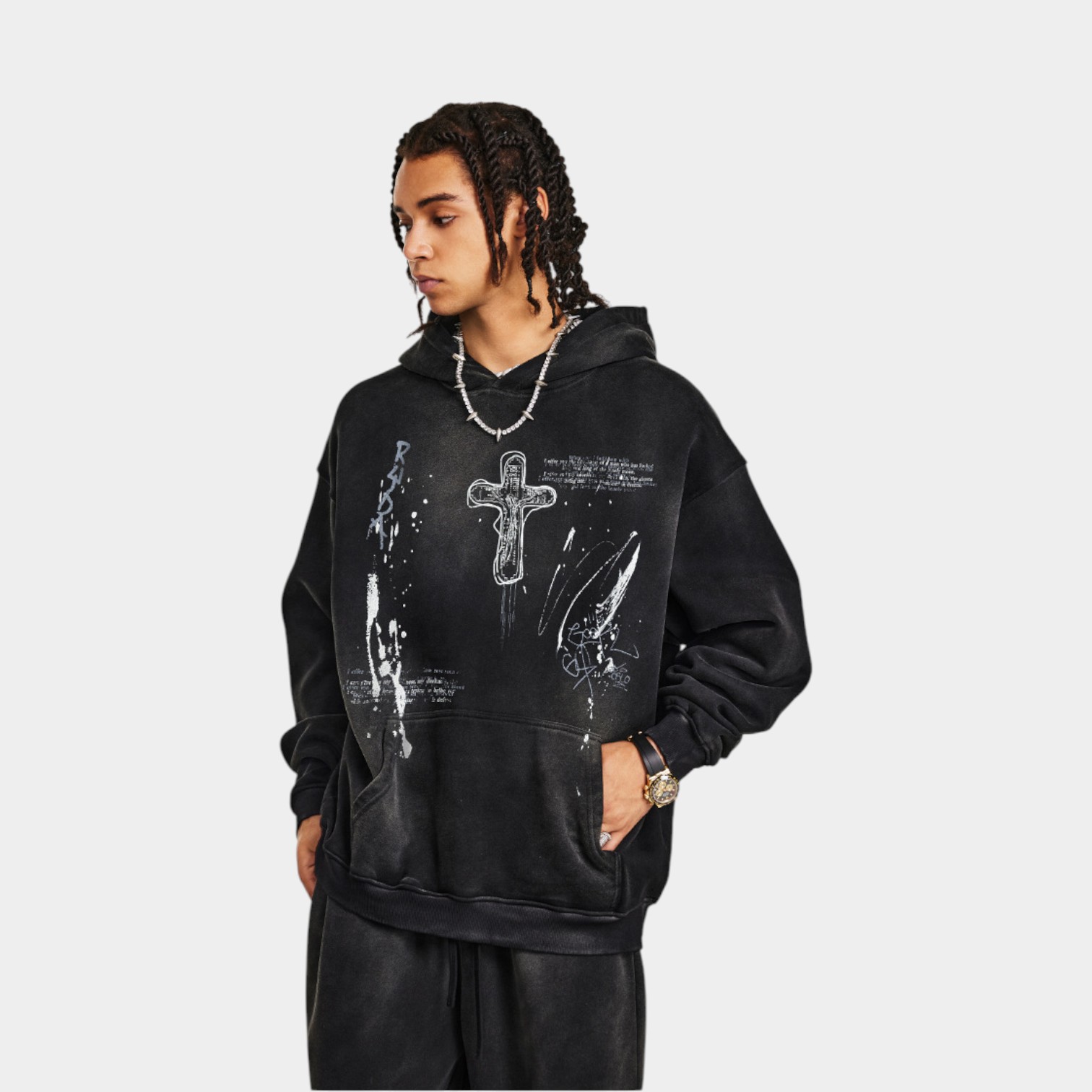 Herren Hoodie mit künstlerischem Druck und langen Ärmeln – Bild 5