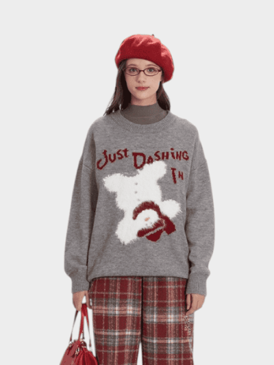 Damen Strickpullover mit Textdruck und langen Ärmeln