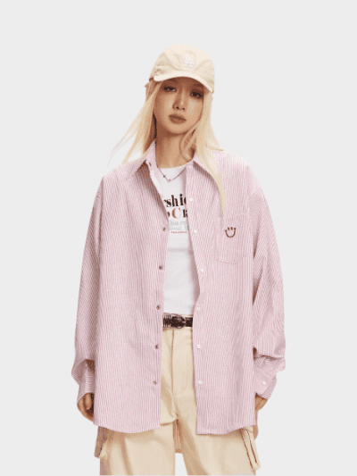 Unisex Gestreiftes Langarm Freizeithemd