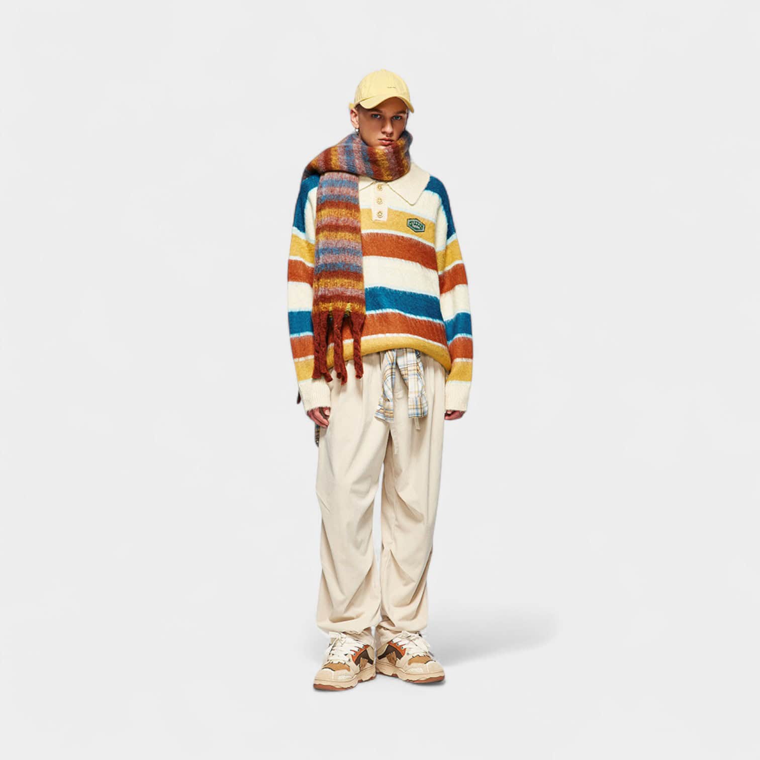 Gestreifter Unisex Strickpullover mit langen Ärmeln – Bild 2