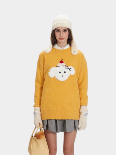 Damen Strickpullover mit Tiermuster und langen Ärmeln