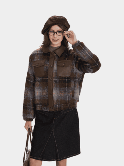 Damen Mantel mit Karomuster und langen Ärmeln