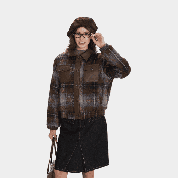 Damen Mantel mit Karomuster und langen Ärmeln