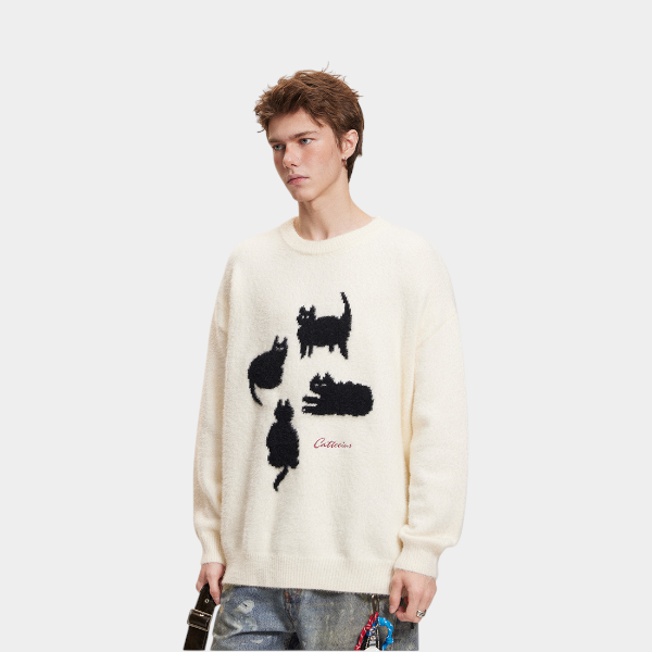 Unisex Tierdruck Langarm Strickpullover – Bild 4