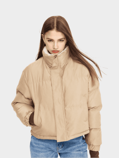 Damen Oversized Lange Ärmel Puffer Jacke