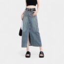 Double Belt Vented Denim Skirt Women's A- line 2025 Summer Dress New Style Old Double Buckle High Waist Slimming Hip Skirt