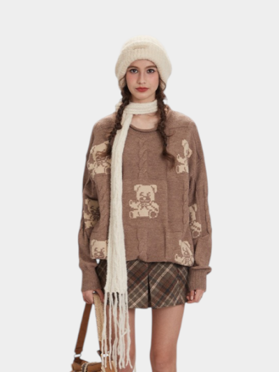 Damen Strickpullover mit Tiermuster und langen Ärmeln