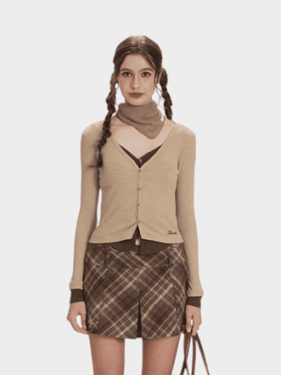 Damen Kariertes Langarm Crop Top