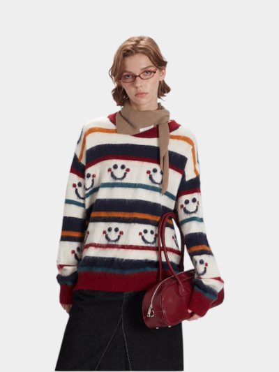 Gestreifter Strickpullover für Damen mit langen Ärmeln