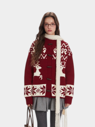 Damen Strickpullover mit Tiermuster und langen Ärmeln