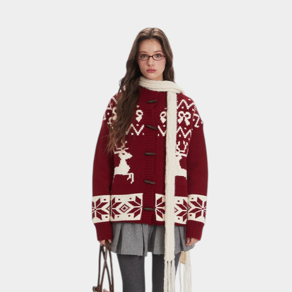 Damen Strickpullover mit Tiermuster und langen Ärmeln