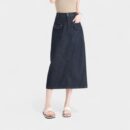 Summer Tencel Thin Back Slit Original Color Blue Anti-Fading Skirt 3D Flap Pocket Pants American Workwear Original Cow Color Long Skirt