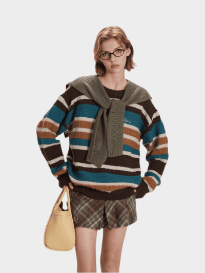 Gestreifter Strickpullover für Damen mit langen Ärmeln