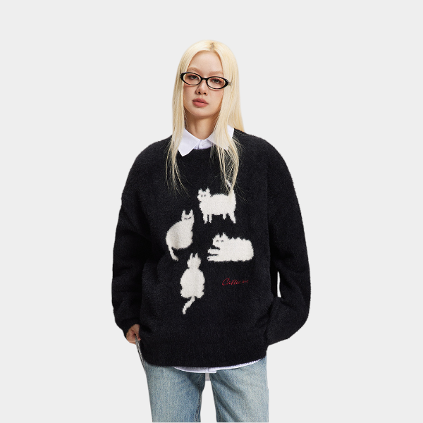 Unisex Tierdruck Langarm Strickpullover – Bild 2