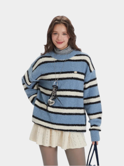 Gestreifter Strickpullover für Damen mit langen Ärmeln