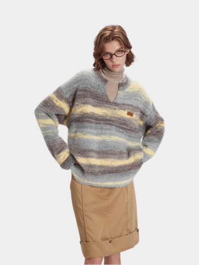 Gestreifter Strickpullover für Damen mit langen Ärmeln