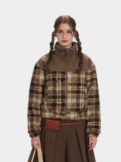 Damen Mantel mit Karomuster und langen Ärmeln