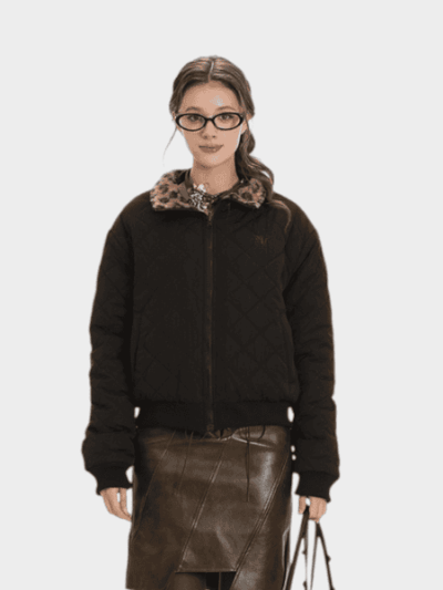 Damen Steppjacke mit Animal-Print und langen Ärmeln