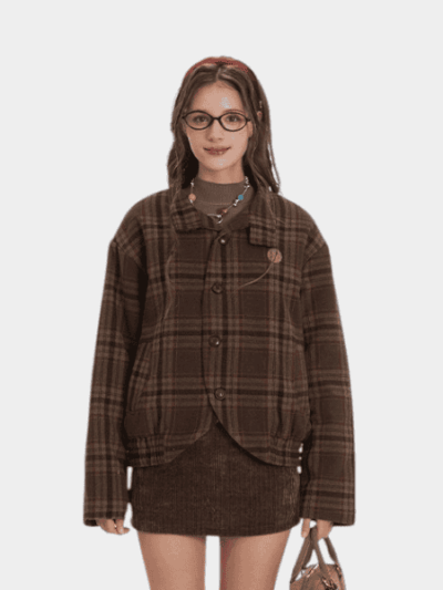 Damen Mantel mit Karomuster und langen Ärmeln